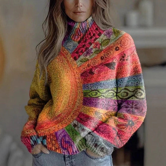 Womens Floral-Print Turtleneck Sweater