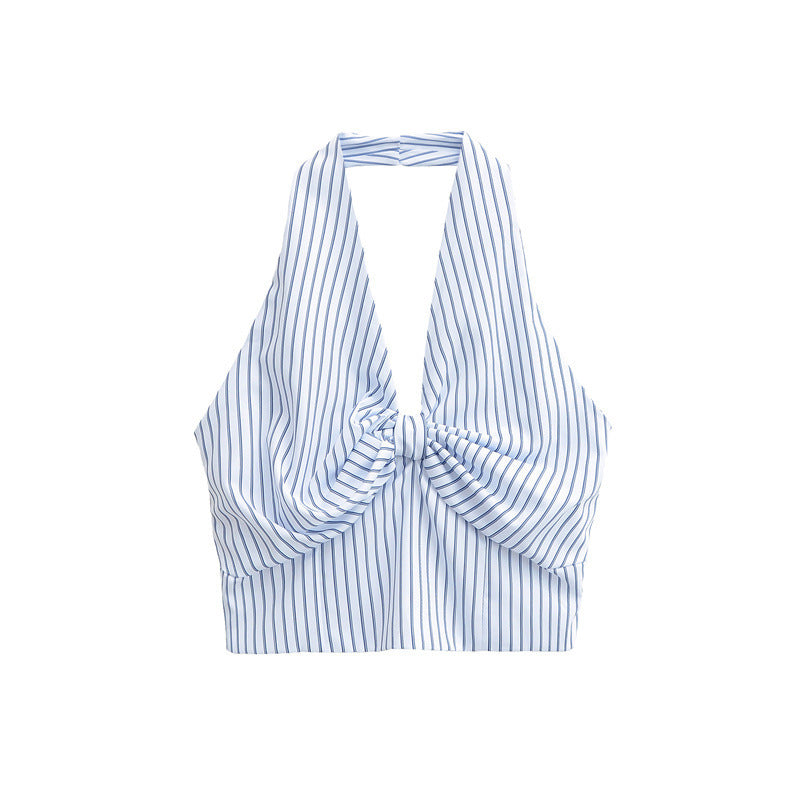 European And American Style Striped Halter Backless Smocking Sling