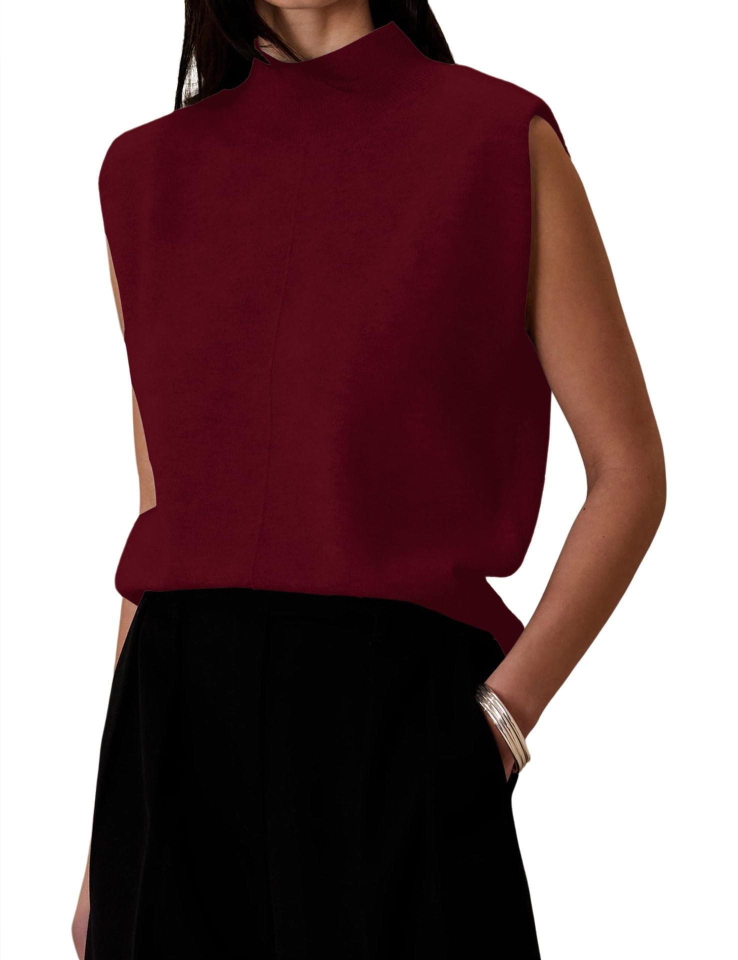Women's Pure Color Half Collar Sleeveless Vest