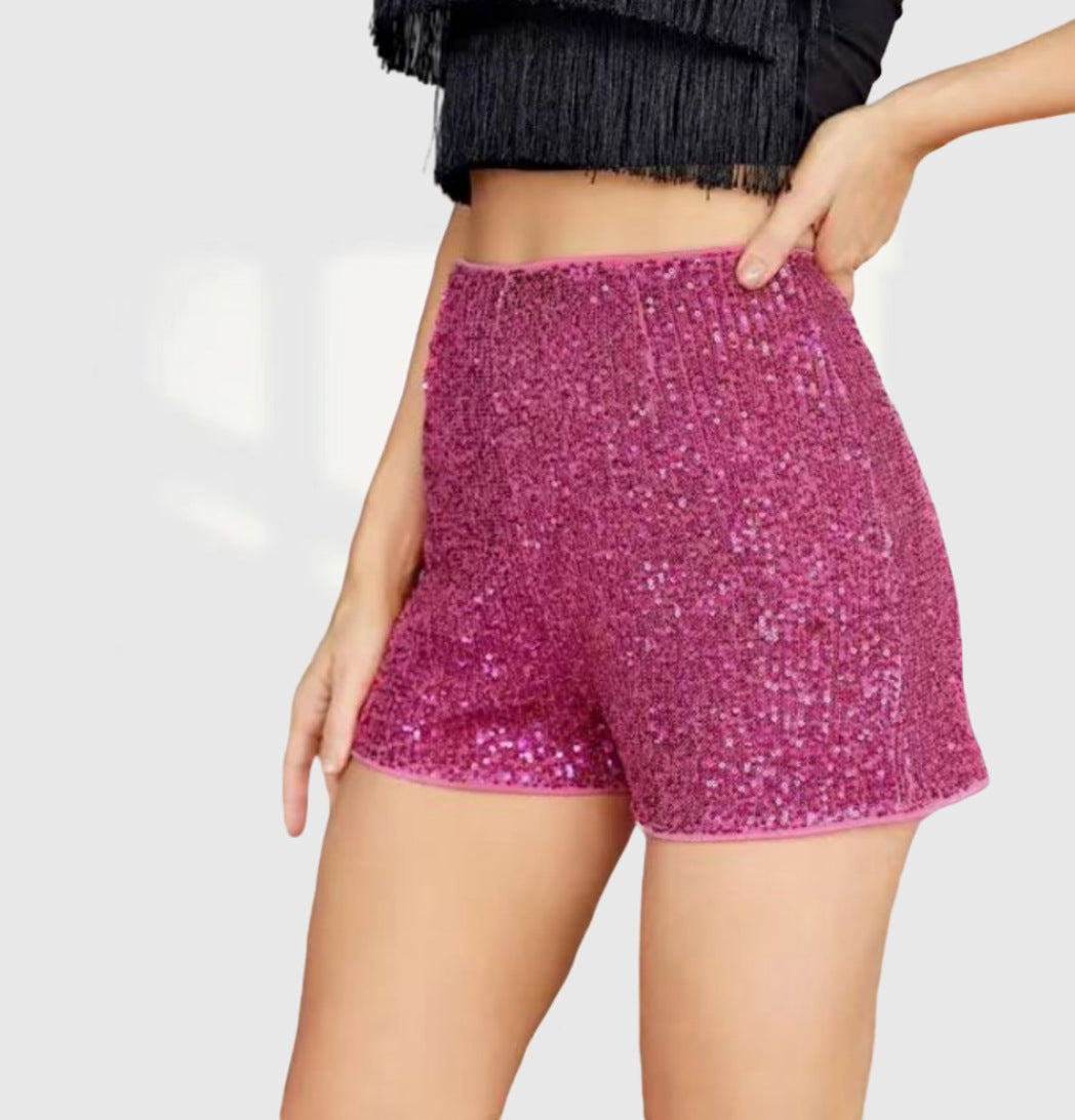 Multicolor Sequin Slim Hot Pants Sequined Mid-waist Straight Shorts