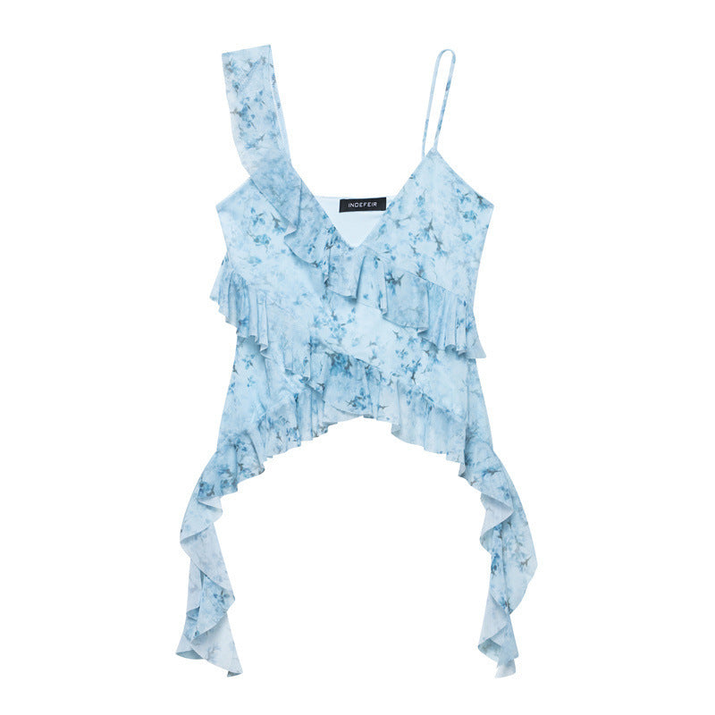 Ruffled Irregular Pure Wind Sleeveless Sexy Top