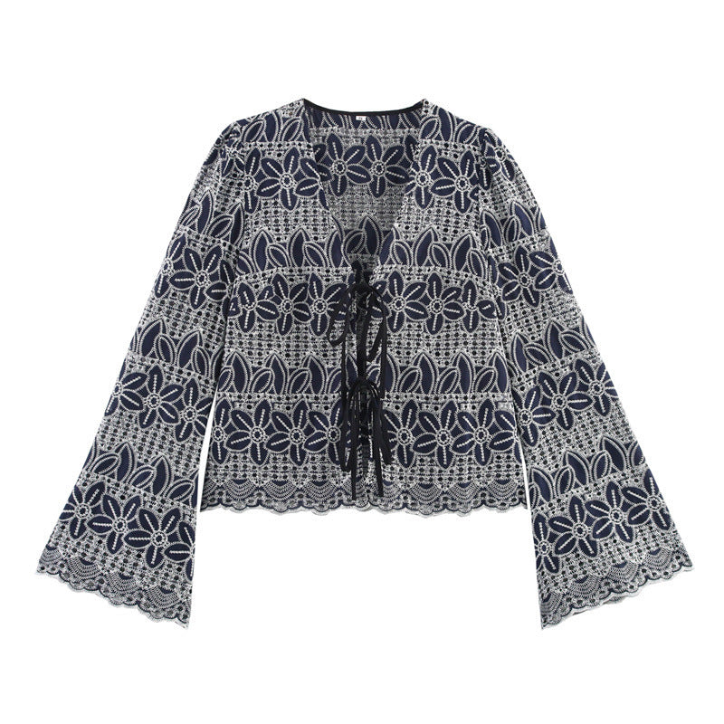 Ethnic Style Embroidered Bell Sleeve Waist-tight