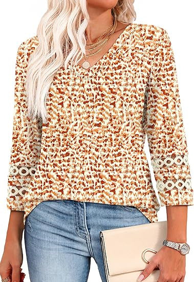 Solid Color Loose V-neck 34 Sleeves Women