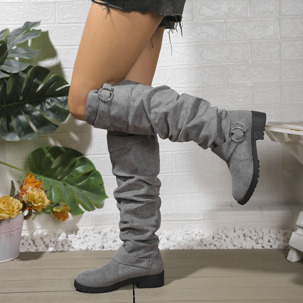 Winter Pleated Buckle High-top Large Size Riding Boots
