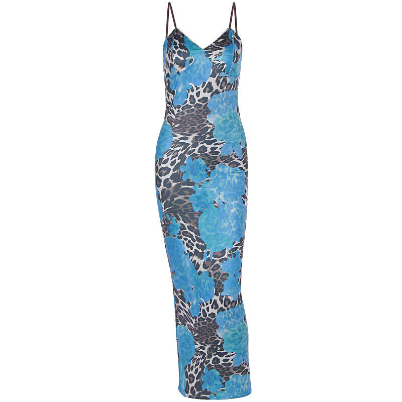Slim-fit Contrast Colors Backless Sling Dress