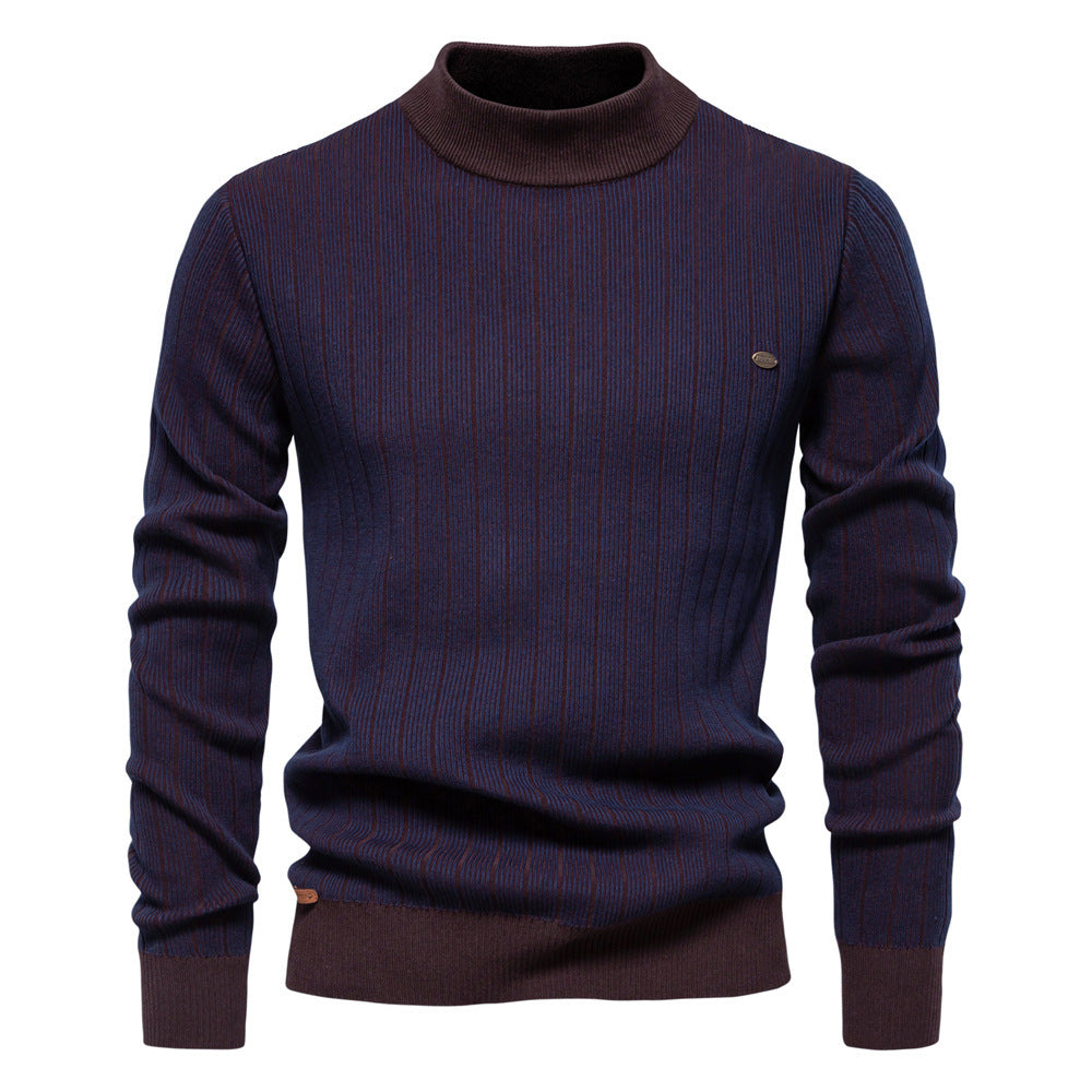 Half Turtleneck Slim Striped Top Fashion Men's Pullovers