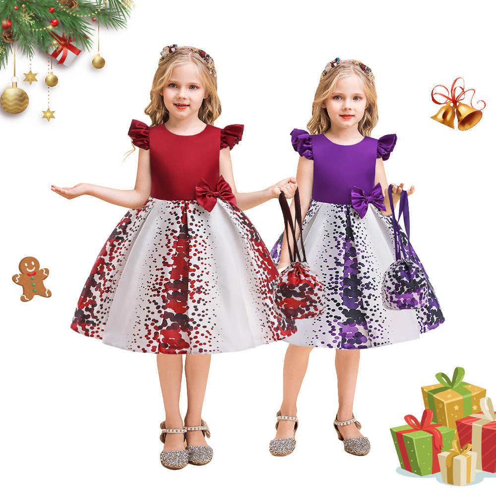 Girls' Fashion Casual Flounced Sleeve Polka Dot Printed Dress