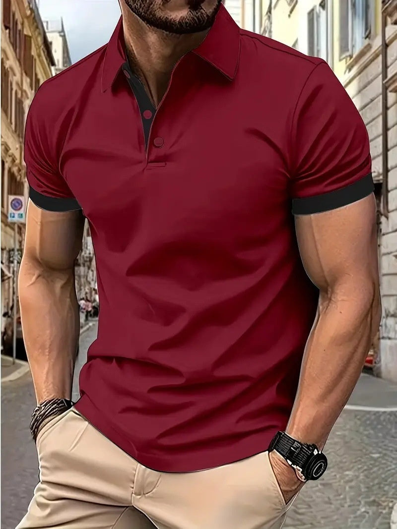3D Solid Color Lapel Short Sleeve Polo Shirt Casual Loose Men