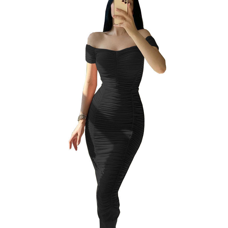 Summer Women's Off-shoulder Pleated Dress
