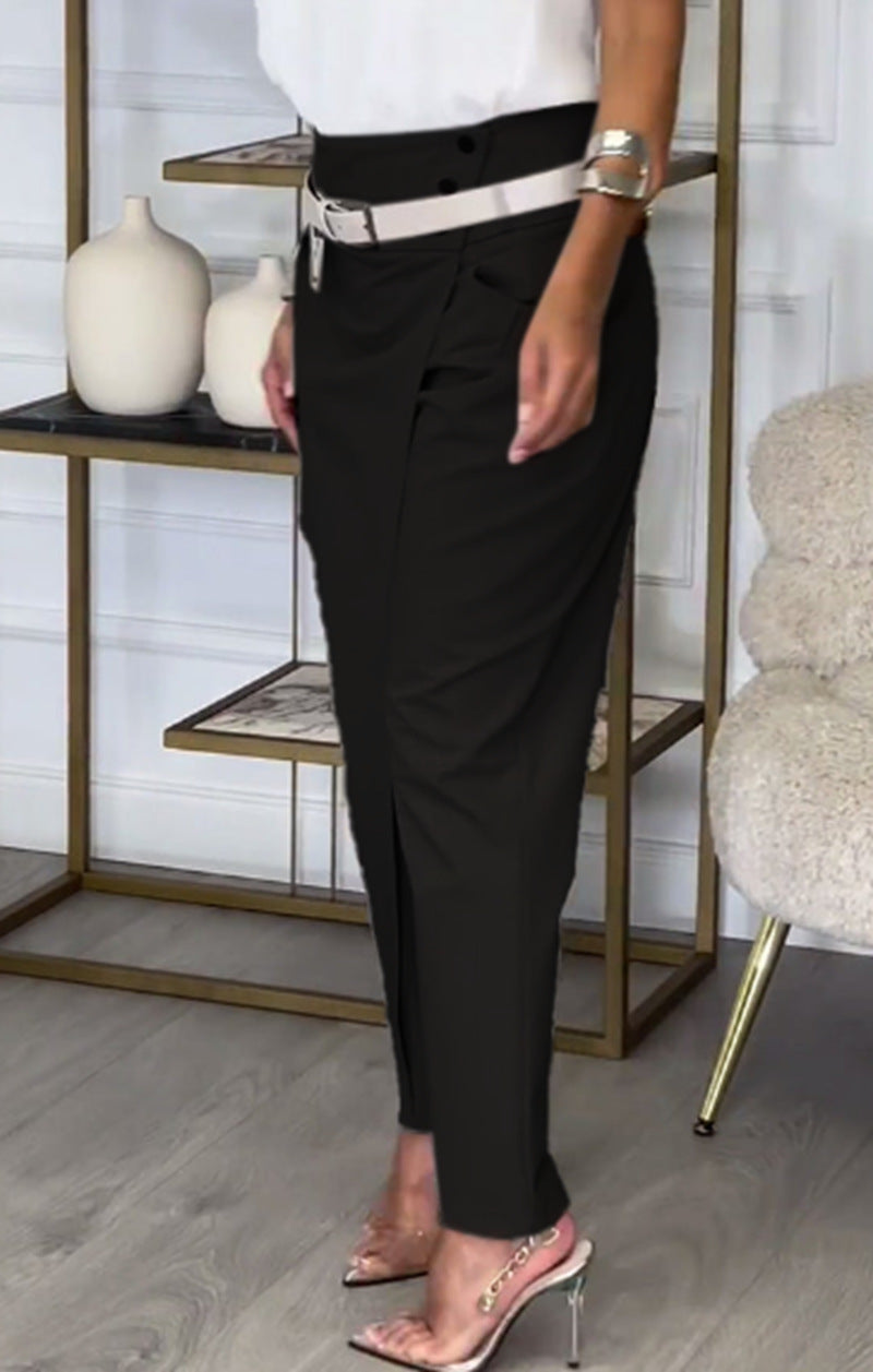 Autumn Leisure Solid Color Irregular All-match Slim-fit Pants Women