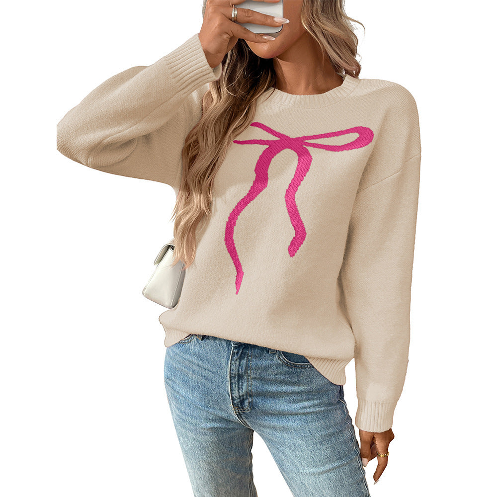 Retro Casual Bow Brocade Sweater