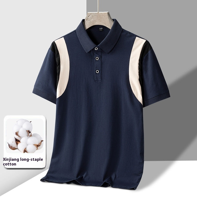Men's Full Cotton Thin Section Business Lapel Short-sleeved T-shirt