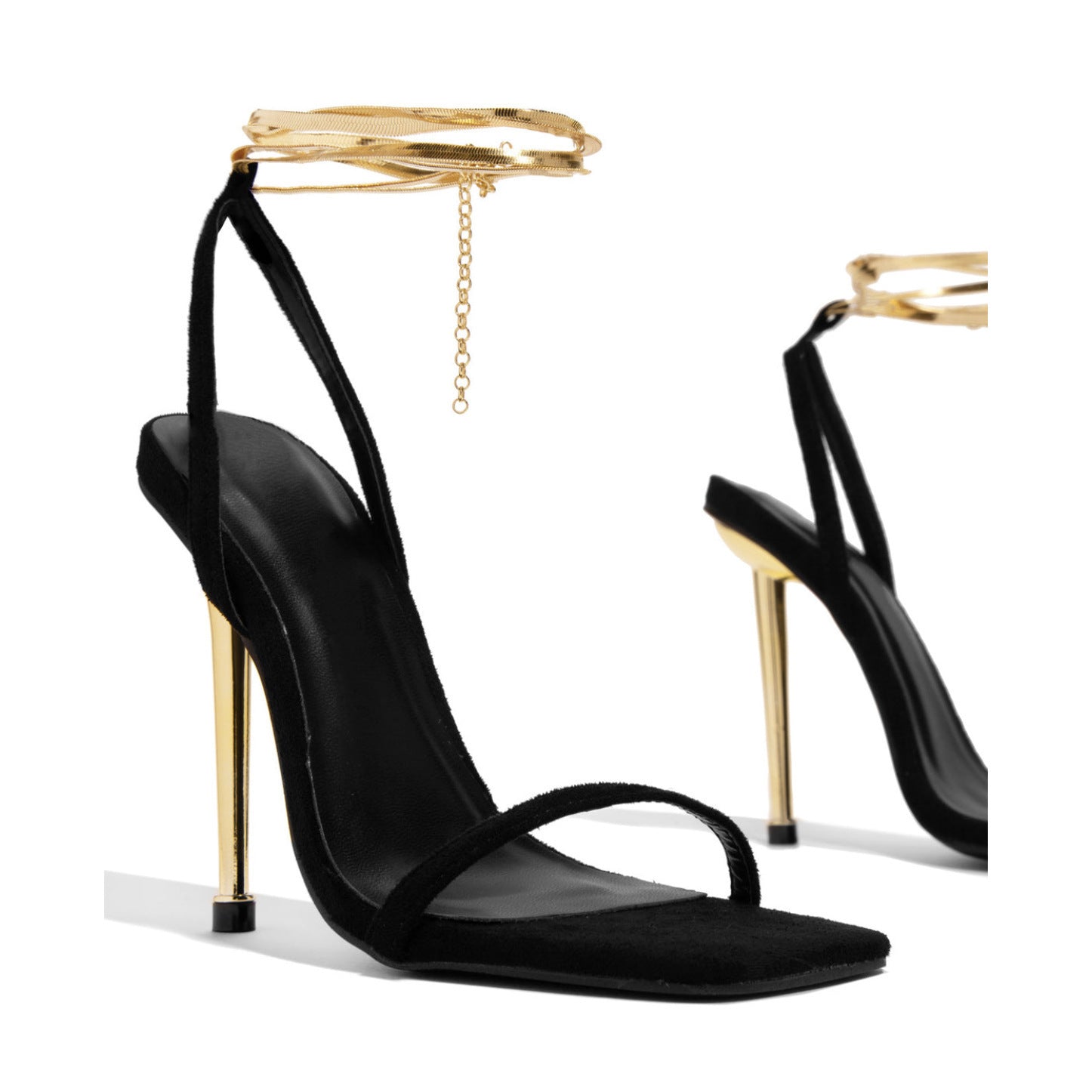 Large Size Stiletto Heel Lace Up Sandals Square Toe