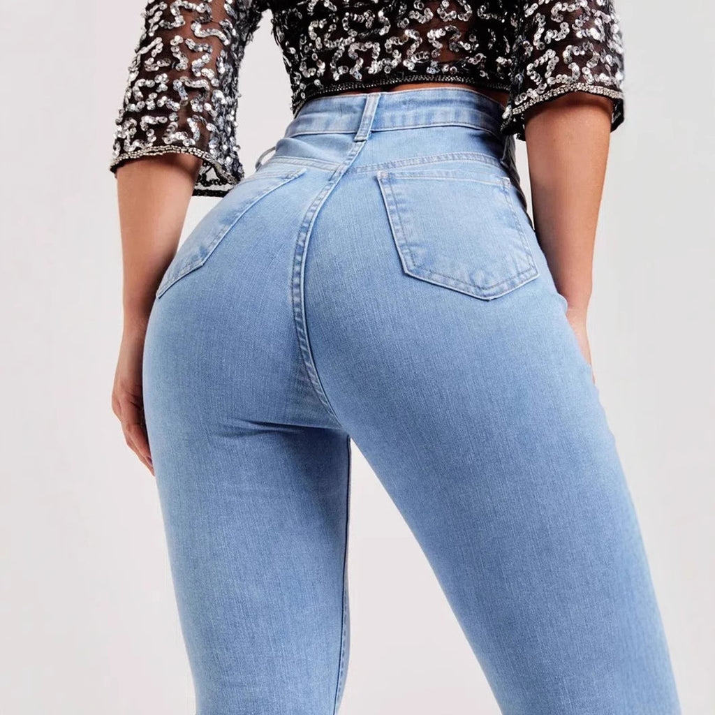 New Slim Fit Stretch Fashion Light Color Bell-bottom Pants Women