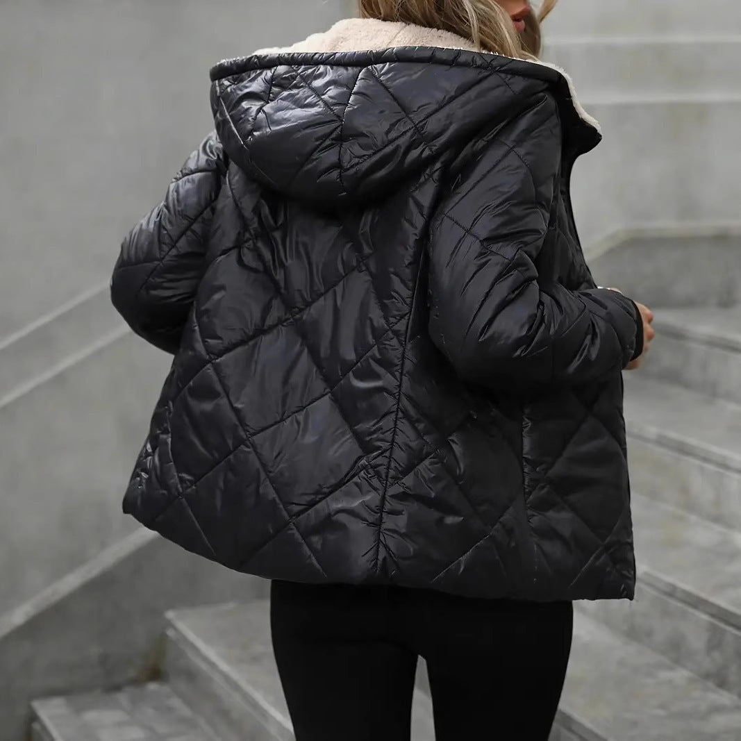 Rhombus Cotton-padded Coat Women Thin And Warm