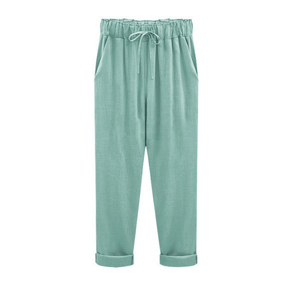 Spring And Summer Plus Size Cotton And Linen Pants, Women's Cropped Pants Loose And Thin