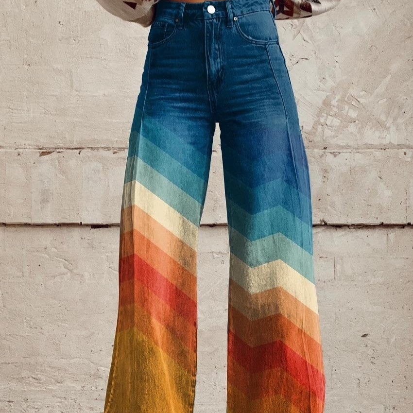 Thin Anti-3D Trendy Bell-bottom Pants Women's Denim Wide-leg Pants