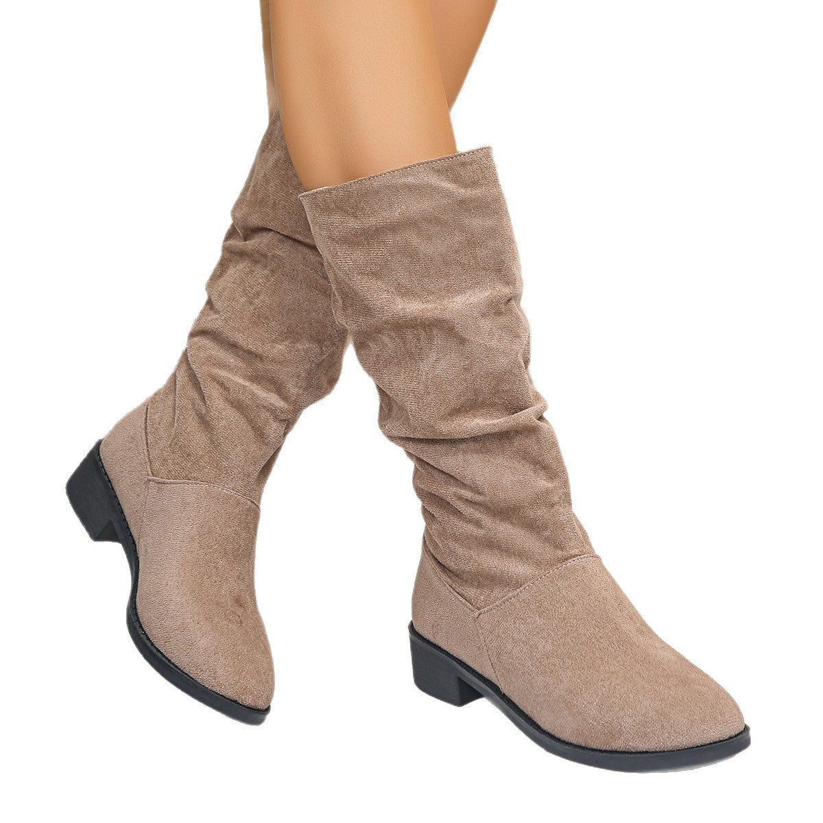 Plus Size Suede Pleated Pile Style Boots For Women Tall Knight Boots