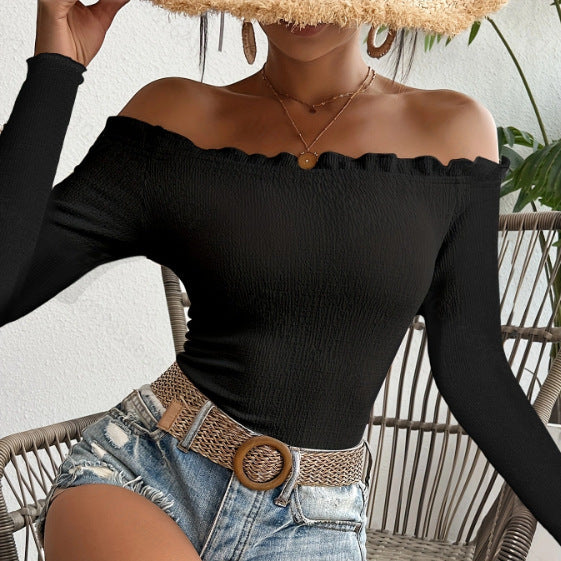 Elegant Slim Solid Color Long Sleeve Women's Top