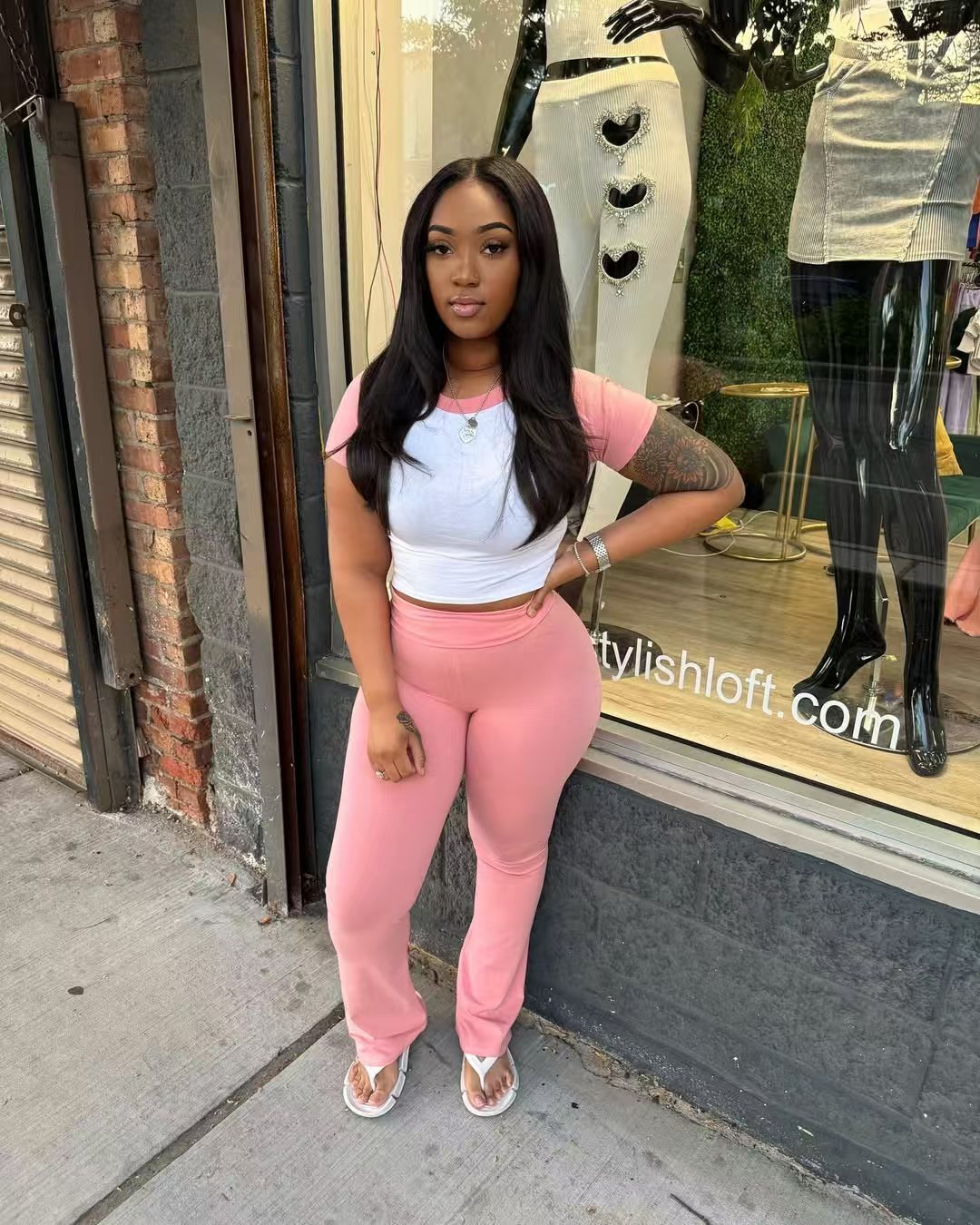 Women's Contrast Color Short-sleeved Trousers Casual Two-piece Suit