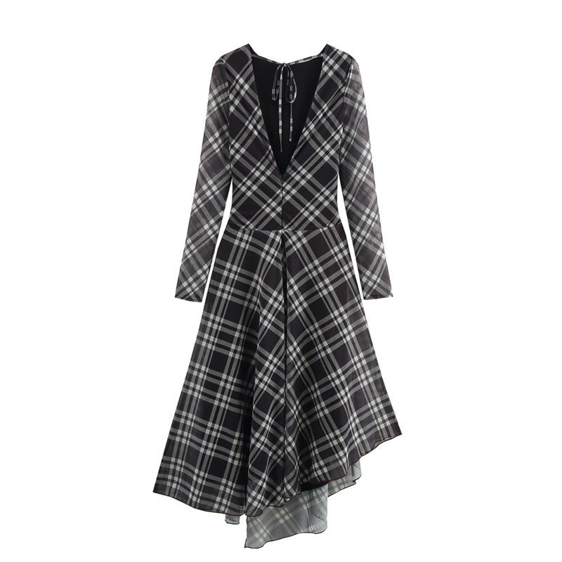 Round Neck Long Sleeve Silk Net Dress