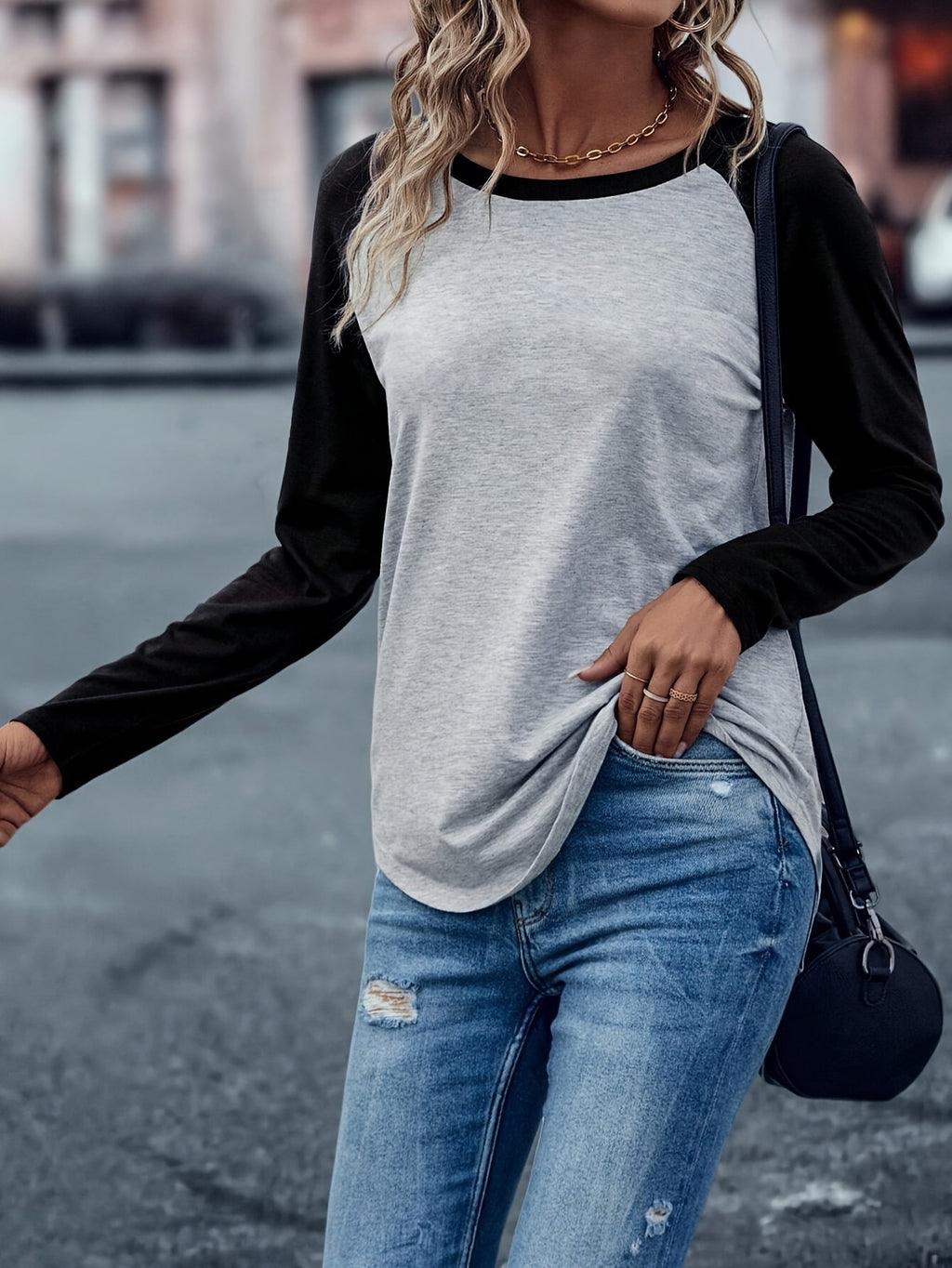 New Simple Fashion T-shirt In Contrast Color