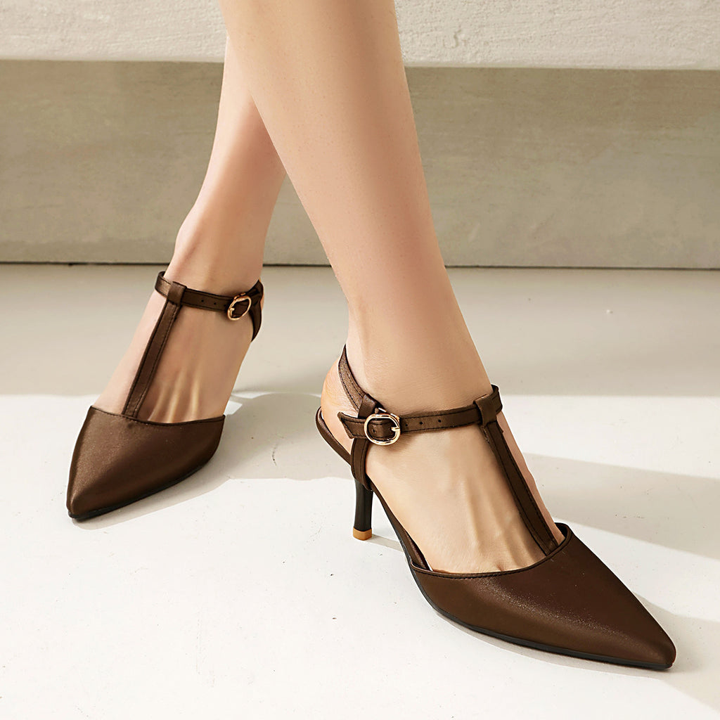 Spring And Summer European And American Pointed High Heels Four-season Shoes T-strap Toe