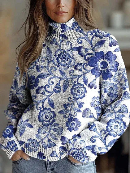 Womens Floral-Print Turtleneck Sweater