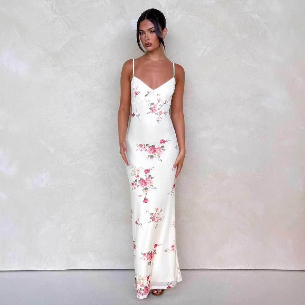 Slim-fit Contrast Colors Backless Sling Dress