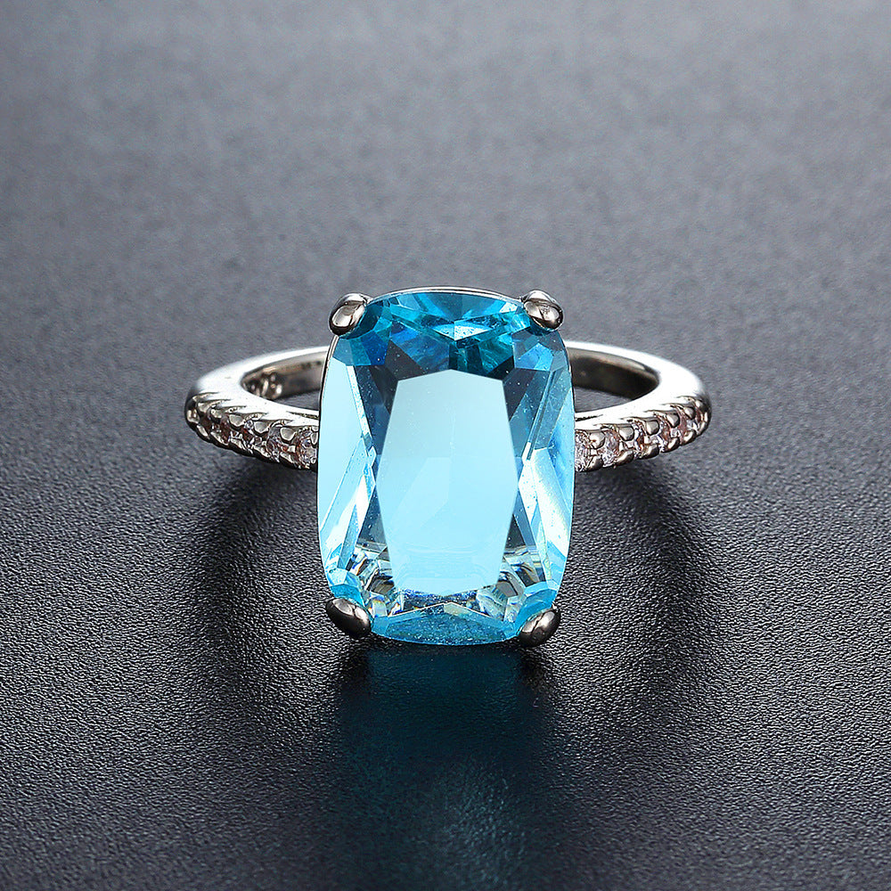 Blue Diamond Ring European And American Simple Zircon