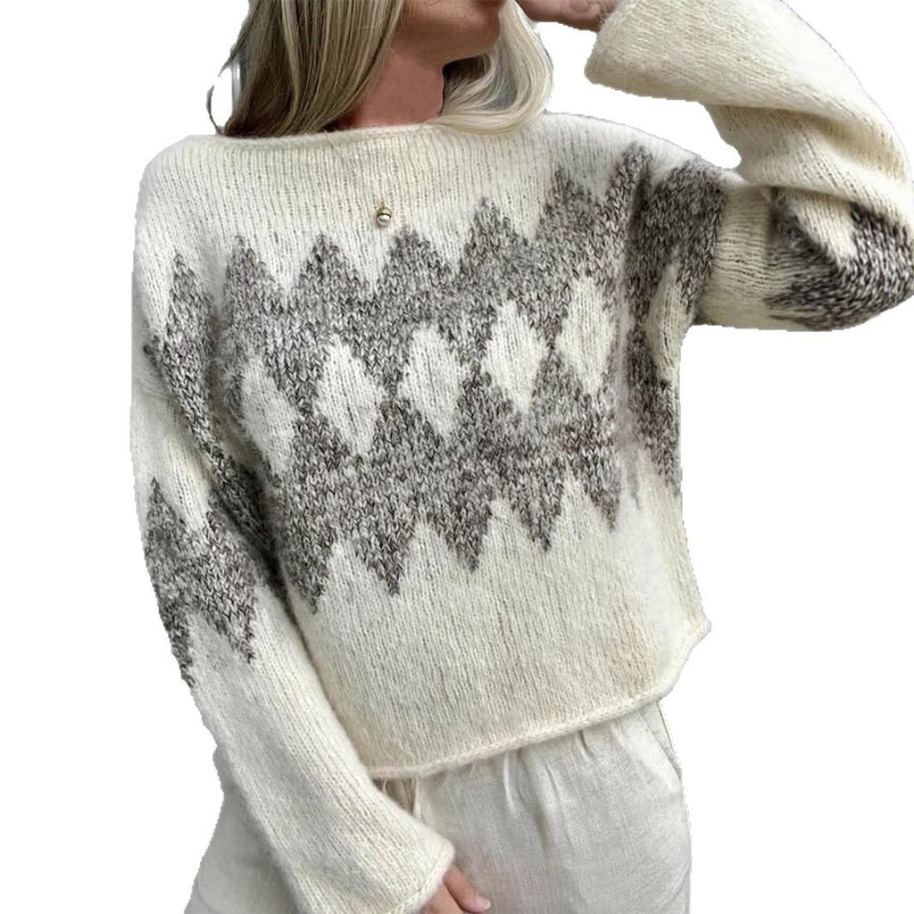Women's Casual Simple Round Neck Jacquard Knitted Top