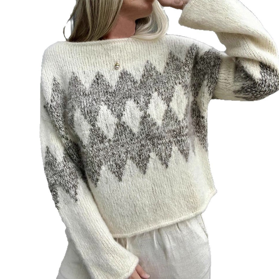 Women's Casual Simple Round Neck Jacquard Knitted Top
