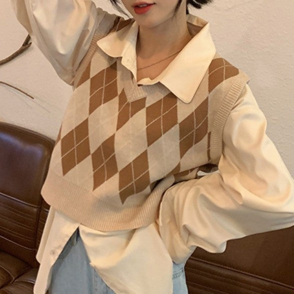 Personalized Knitted Rhombus Vest For Women