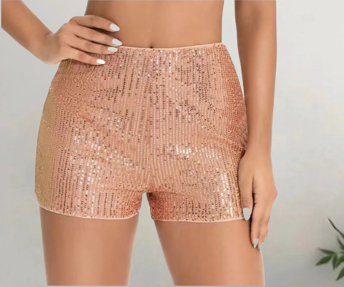 Multicolor Sequin Slim Hot Pants Sequined Mid-waist Straight Shorts