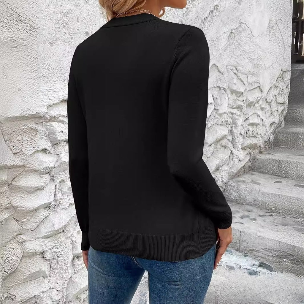 Women's Simple Solid Color Long-sleeved Sweater Cardigan