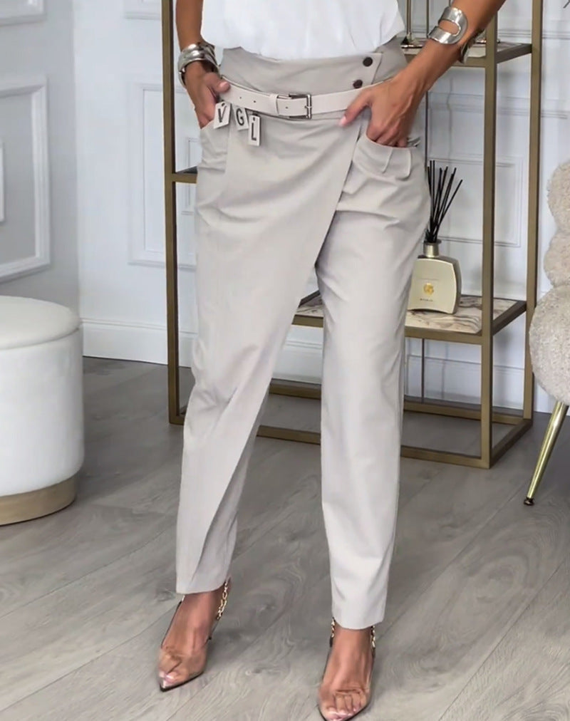 Autumn Leisure Solid Color Irregular All-match Slim-fit Pants Women