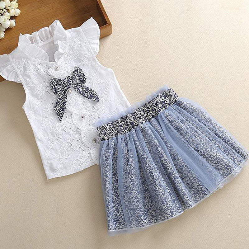 New Girls' Summer Suit Short-Sleeved Short Skirt Floral Two-Piece Suit