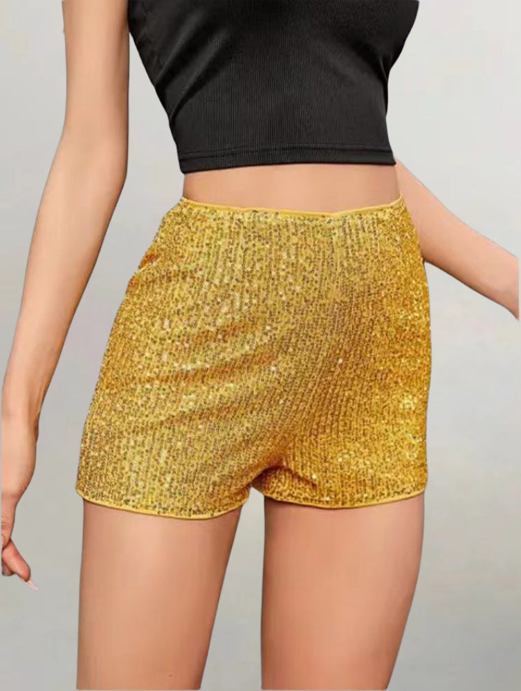 Multicolor Sequin Slim Hot Pants Sequined Mid-waist Straight Shorts