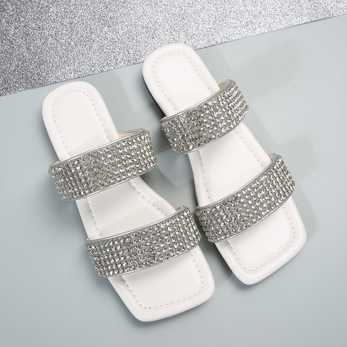 Women's Flat Plus Size Slippers Rhinestone
