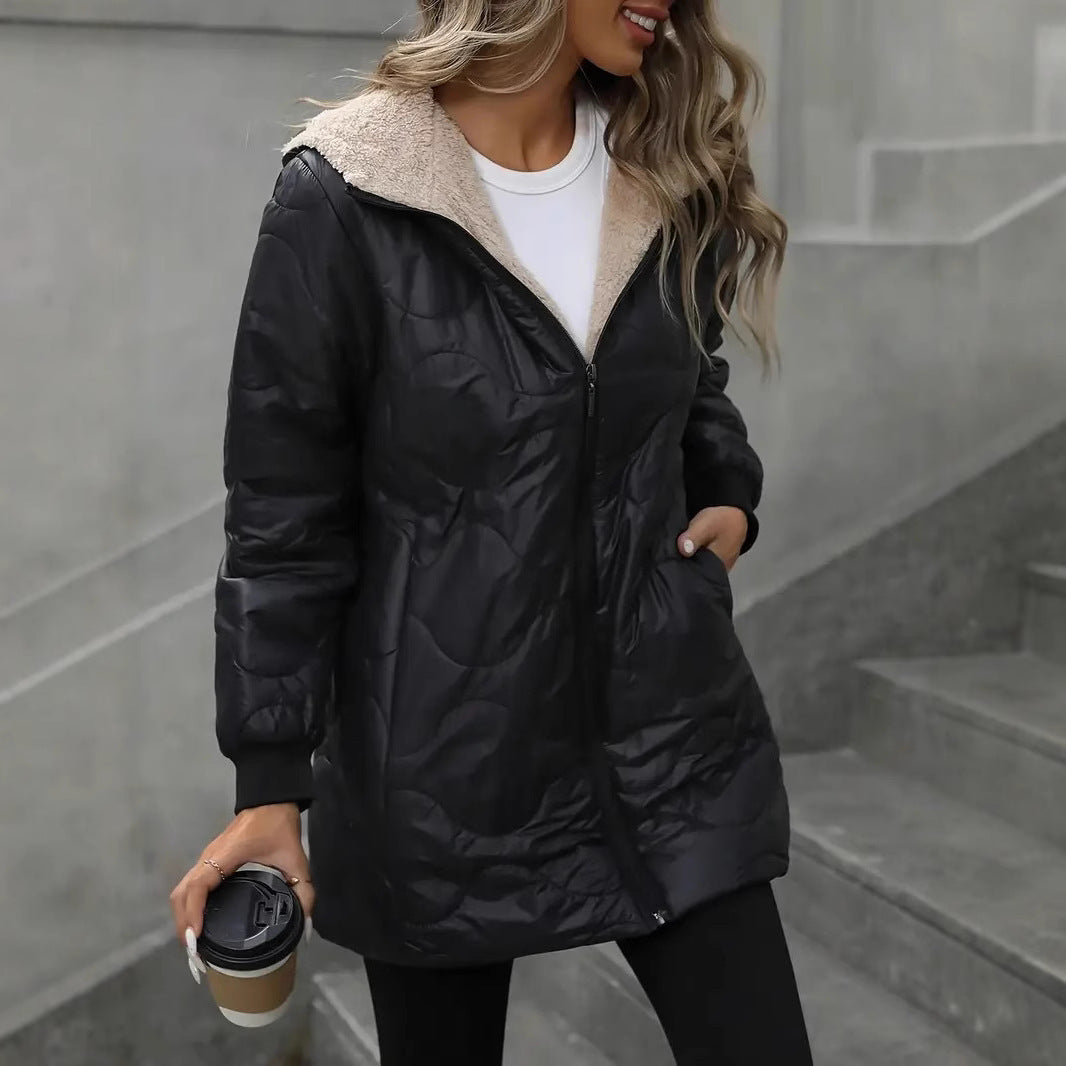 Hooded Cotton-padded Coat Women's Mid-length