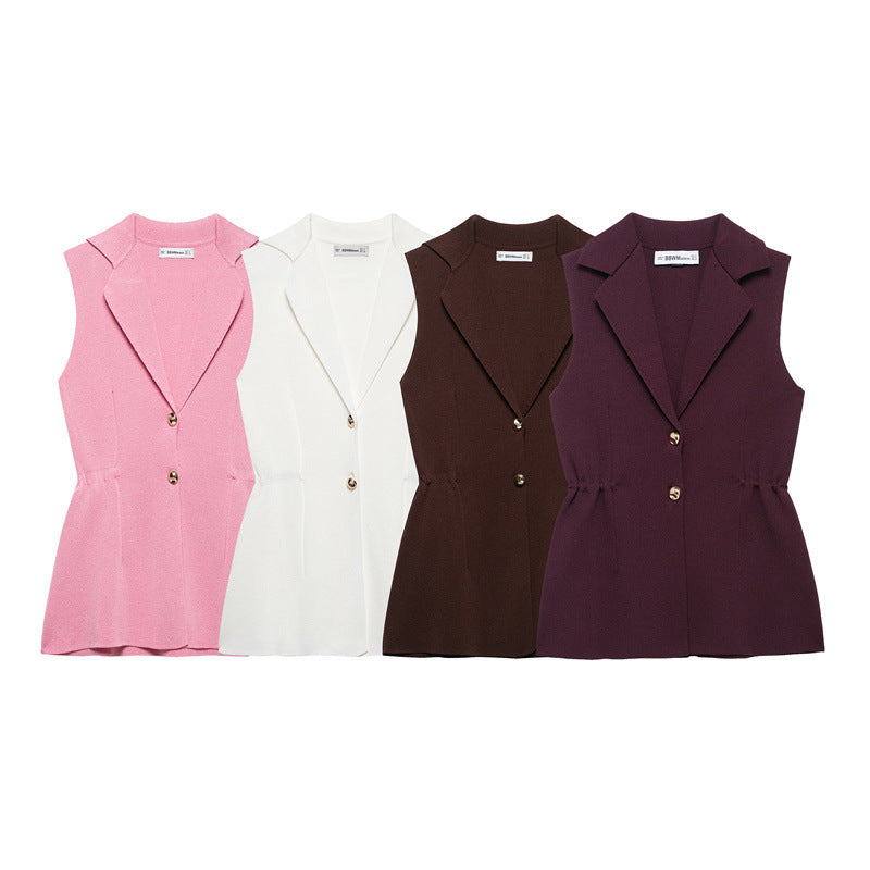 French Design Knitted Vest V-neck