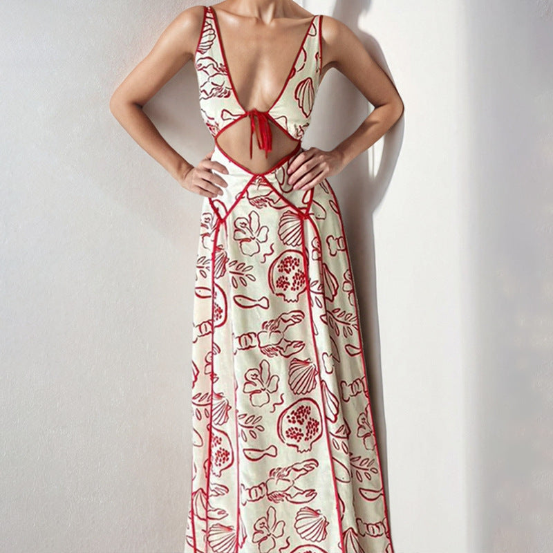 Women's Fashion Simple Printing Hollow Dress