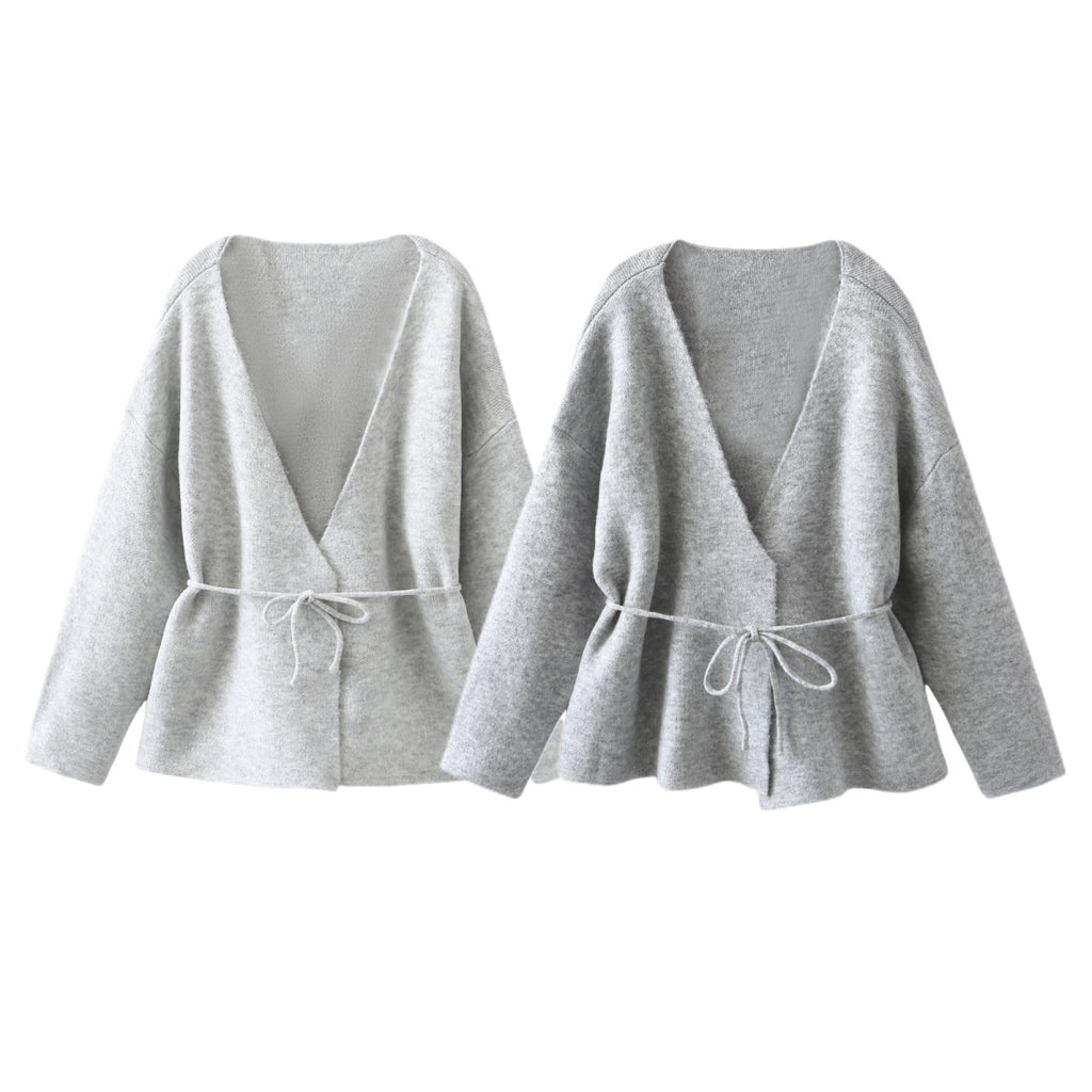 Autumn And Winter Belt Woolen Simple Cardigan Sweater