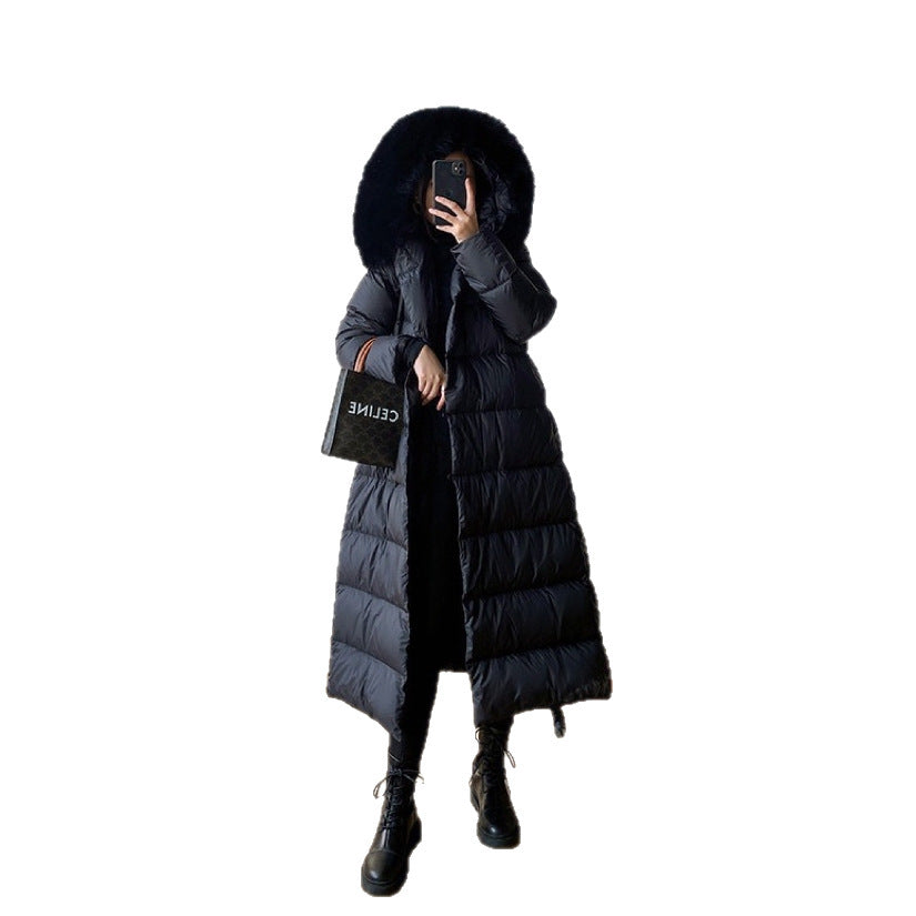 Korean Version Waist Trimming Below The Knees Fox Fur Collar Temperament Coat