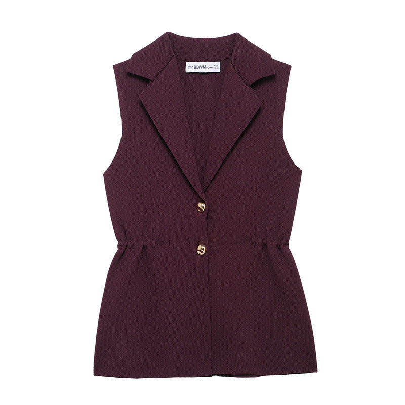 French Design Knitted Vest V-neck
