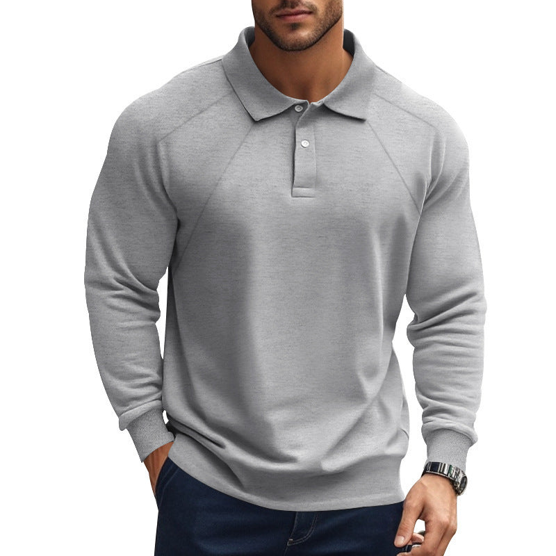 Spring And Autumn Polo Collar Solid Color Casual Bottoming American Polo Shirt Men