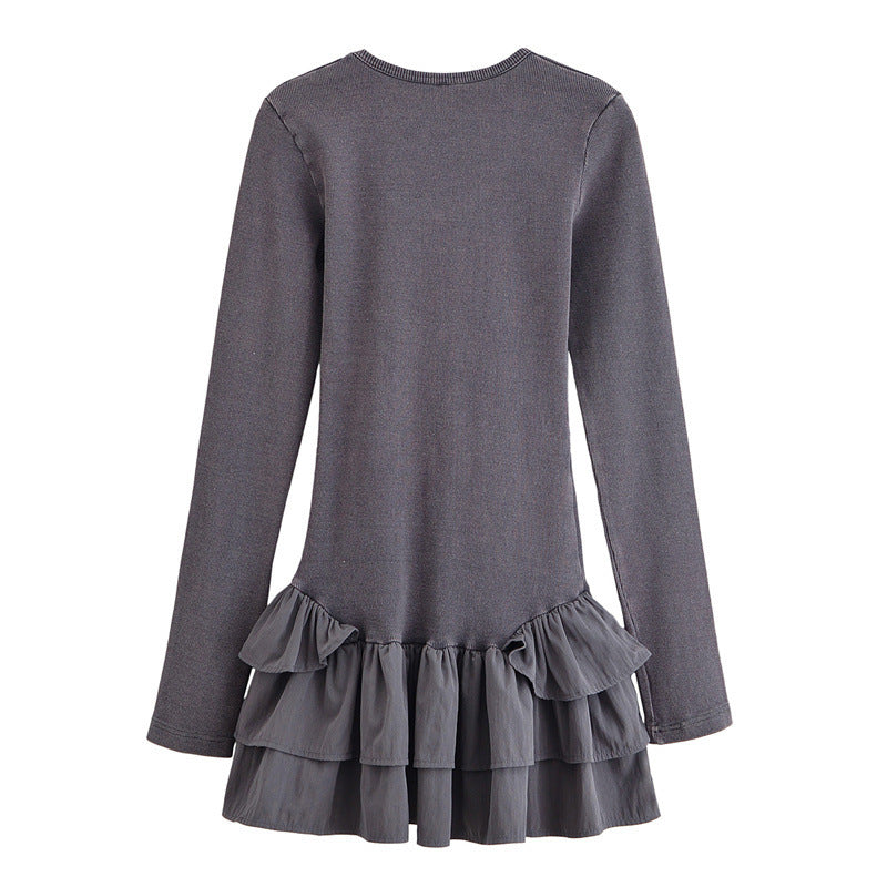 European And American Style Fashion Wash Effect Laminated Decoration Dress