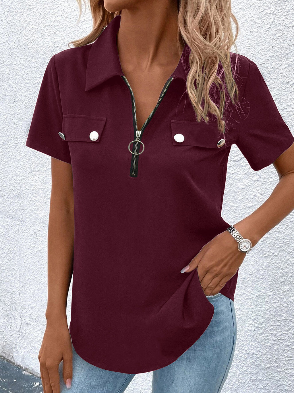 Fashionable Casual T-Shirt For Women With Button Details