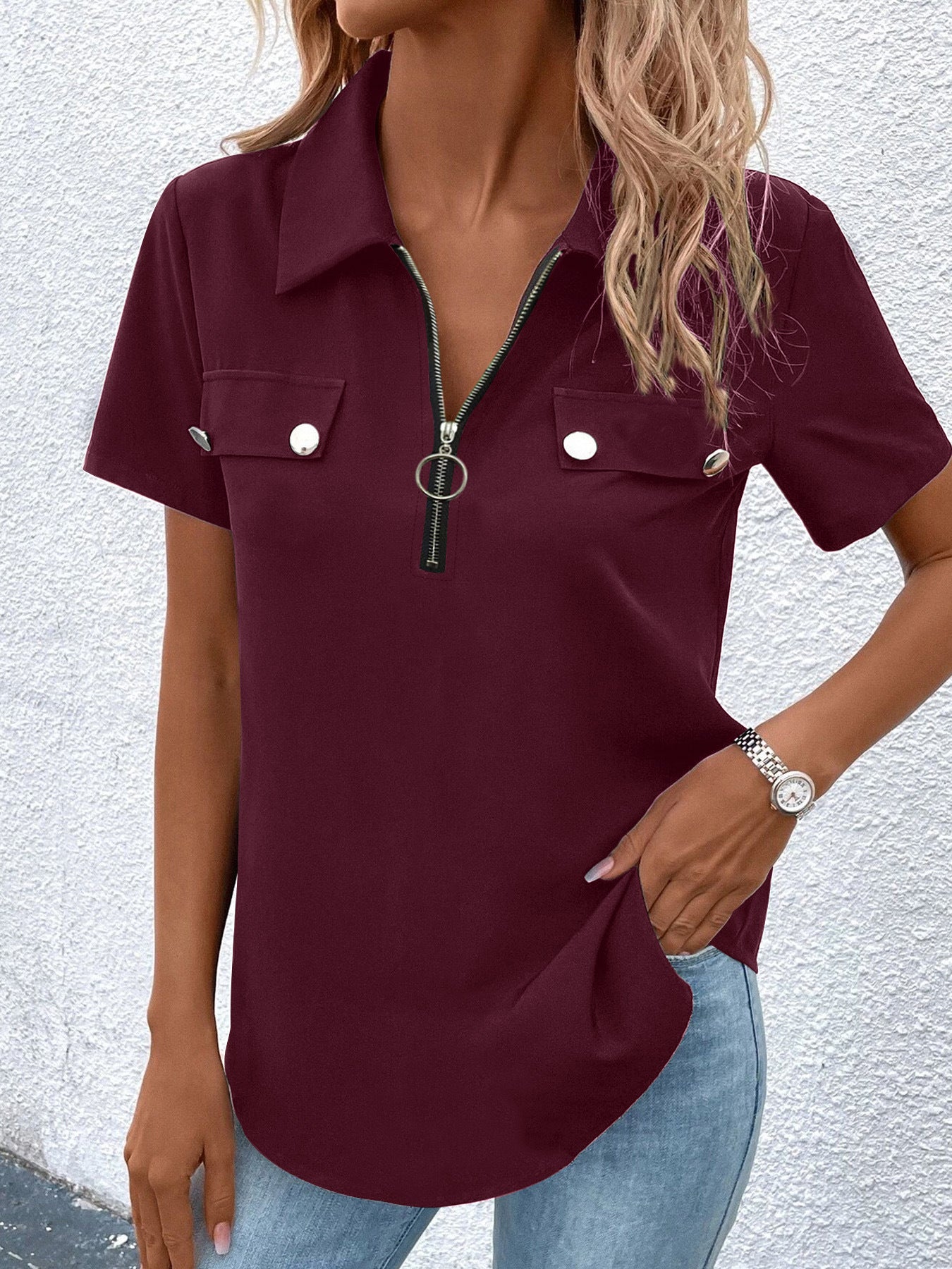 Fashionable Casual T-Shirt For Women With Button Details