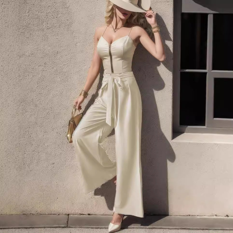 European And American Trousers Lace Up Commute Style High Waist